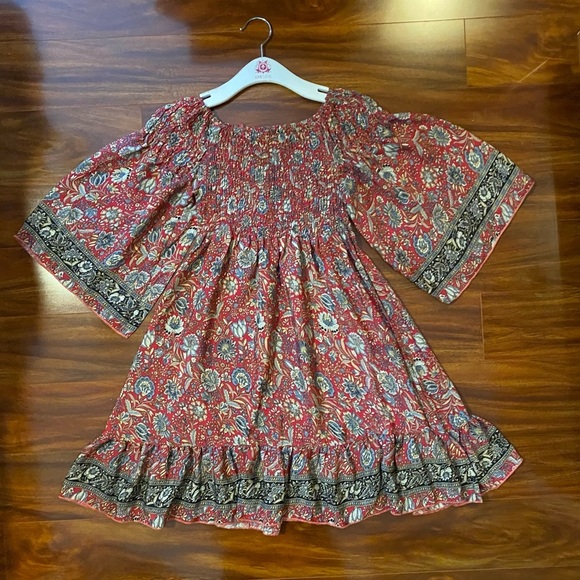 Kasturi Vintage Silk Floral Bohemian Mini Flowy Dress - Picture 4 of 10